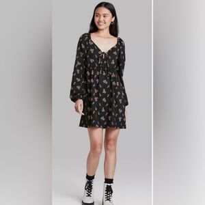 Wild Fable Black and Pink Bishop Sleeve Sundress